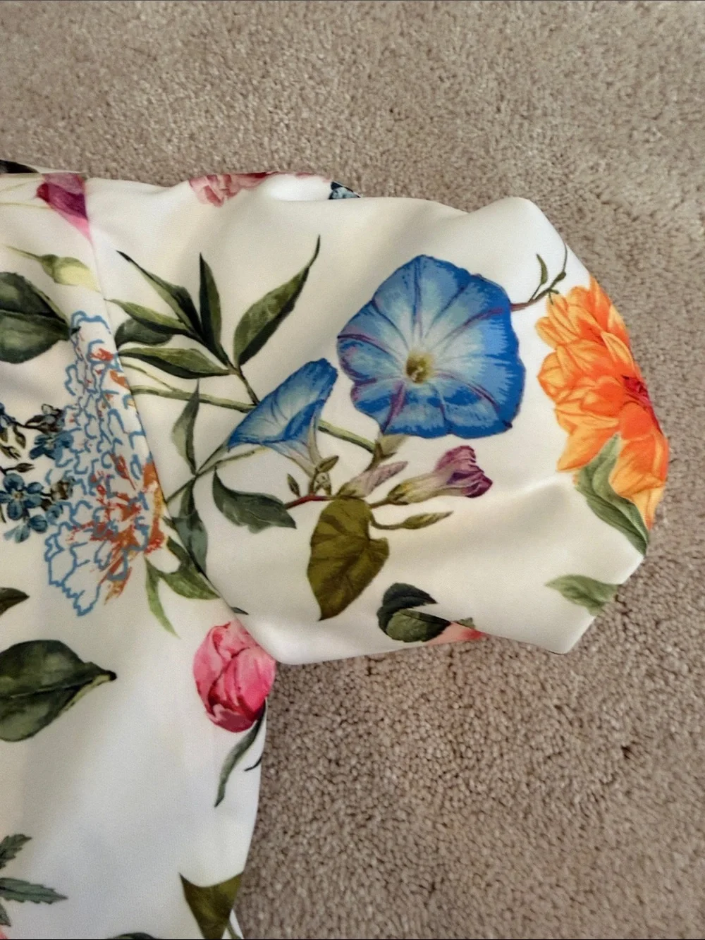 Girls' White Floral Puff-Sleeve Party Dress